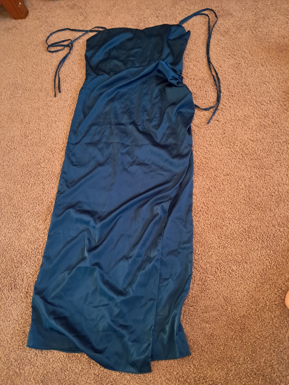 Fashion Nova Teal Satin Slip Dress with Adjustable Ties